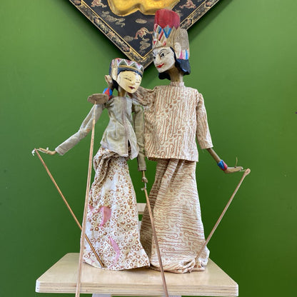 PAIR Vintage Indonesian Rod Puppets in Bottle Stands