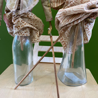 PAIR Vintage Indonesian Rod Puppets in Bottle Stands