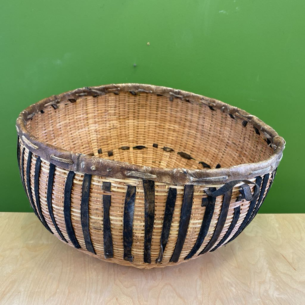 Vintage Two Tone Tribal Rattan Basket