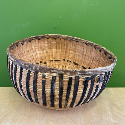 Vintage Two Tone Tribal Rattan Basket