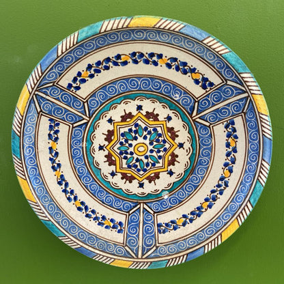 Moroccan Blue Yellow Medallion Pottery Plate Art