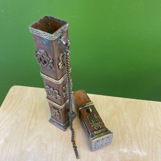 Tibetan Metal Incense Case UNIQUE FINDS