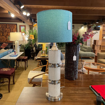 Brushed Stainless Steel & Tan Glass w/ Teal Shade (3-way Bulb Capable!)