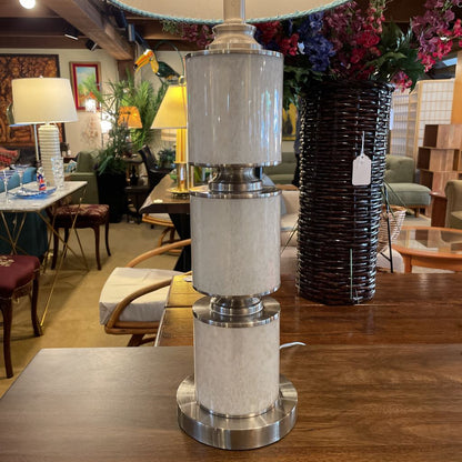 Brushed Stainless Steel & Tan Glass w/ Teal Shade (3-way Bulb Capable!)