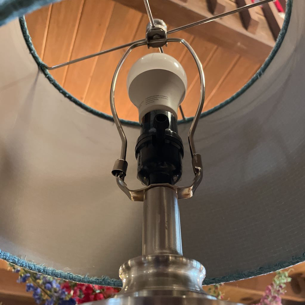 Brushed Stainless Steel & Tan Glass w/ Teal Shade (3-way Bulb Capable!)