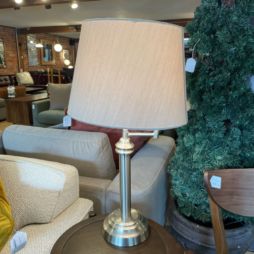 Stainless Swing Arm Lamp w/ Tan Shade