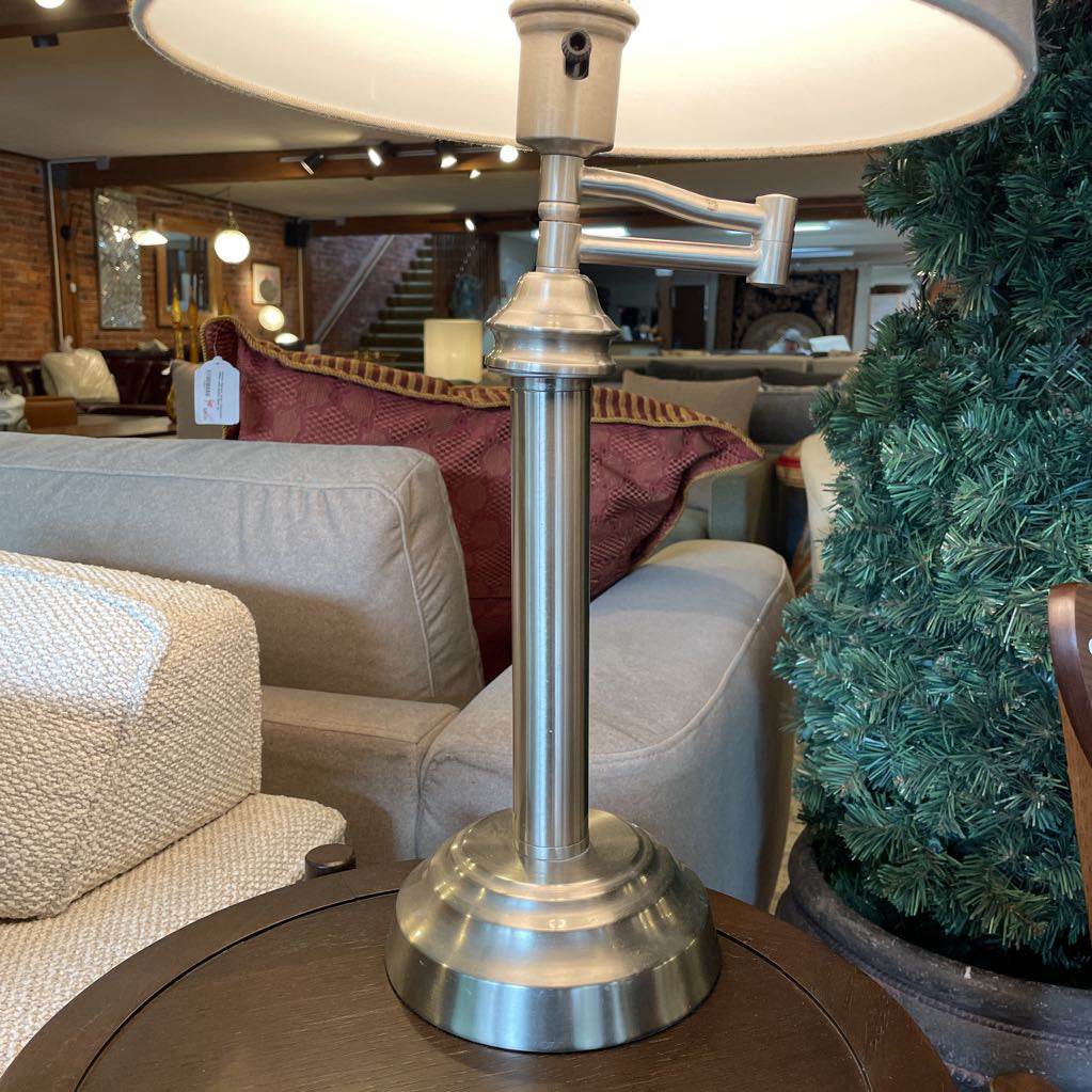 Stainless Swing Arm Lamp w/ Tan Shade