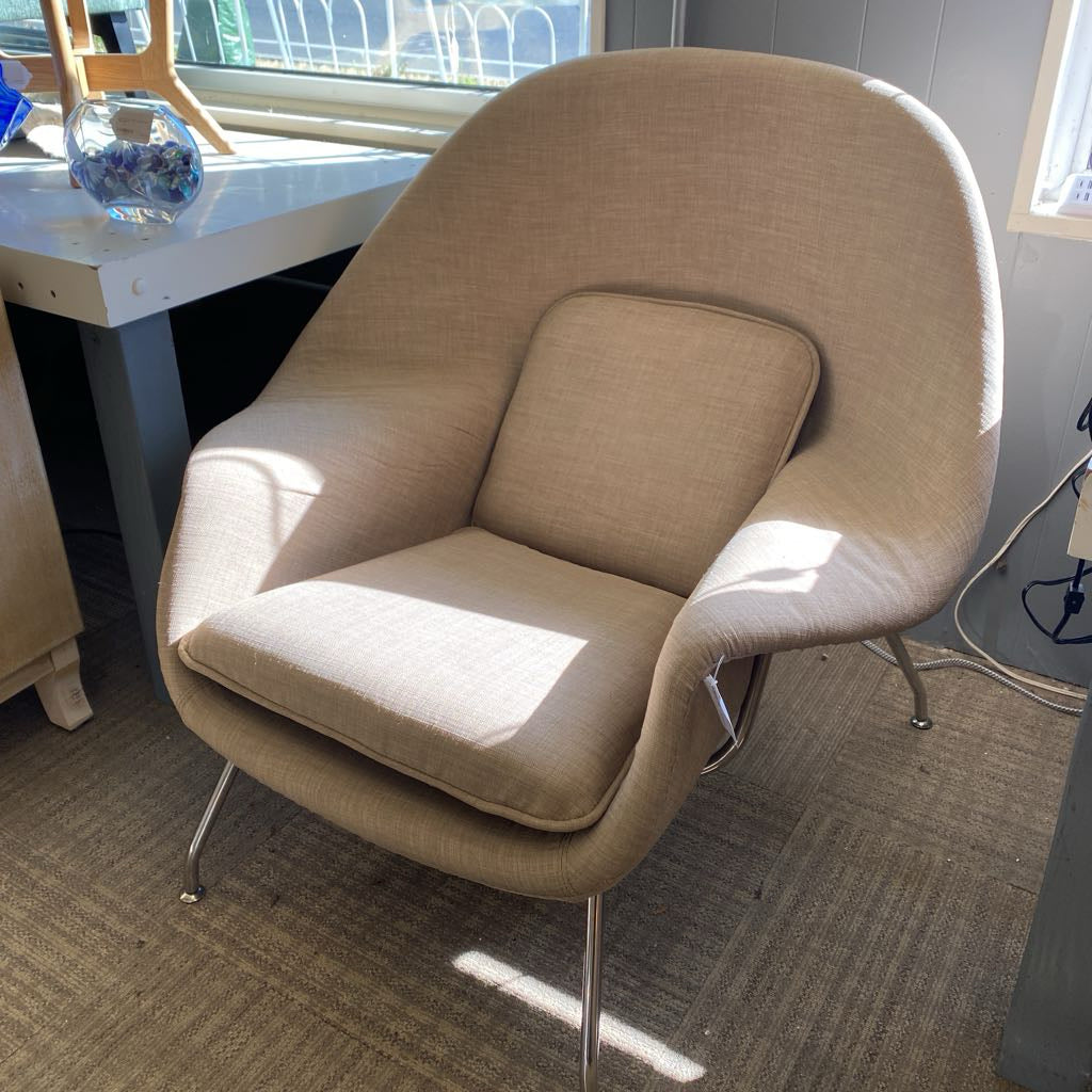 Beige Womb Style Chair & Ottoman (AS IS)