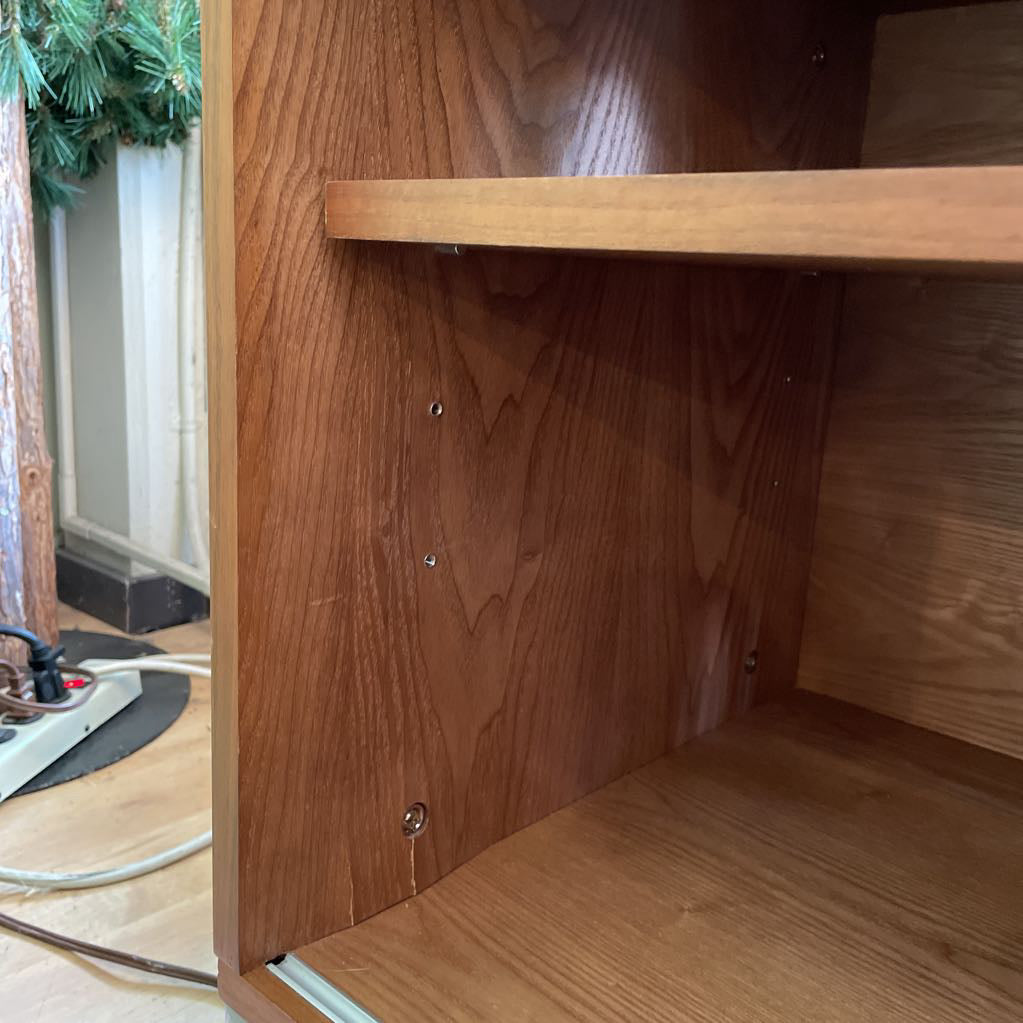 Gus Annex Walnut Contemporary Sliding Door Media Cabinet with Metal Legs