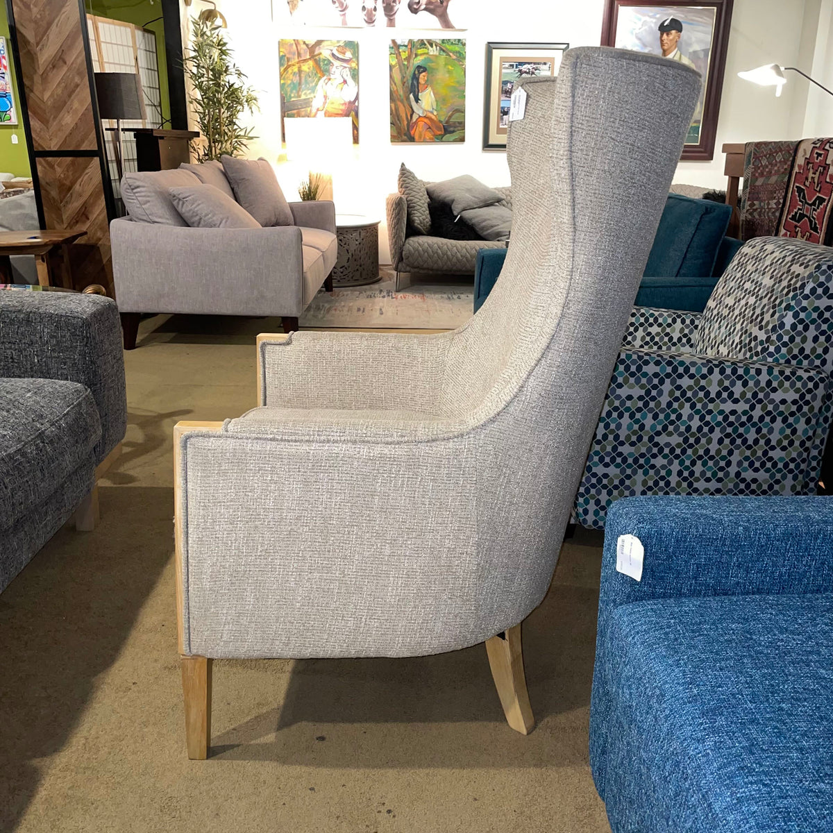 AS IS High Back Tan Tweed Armchair