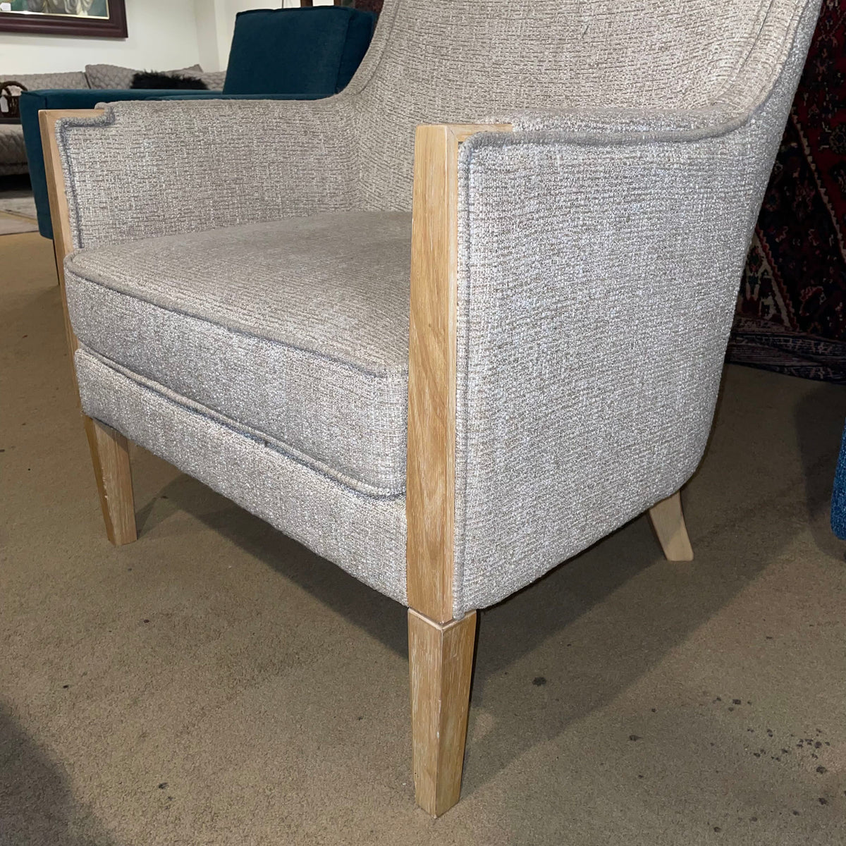 AS IS High Back Tan Tweed Armchair
