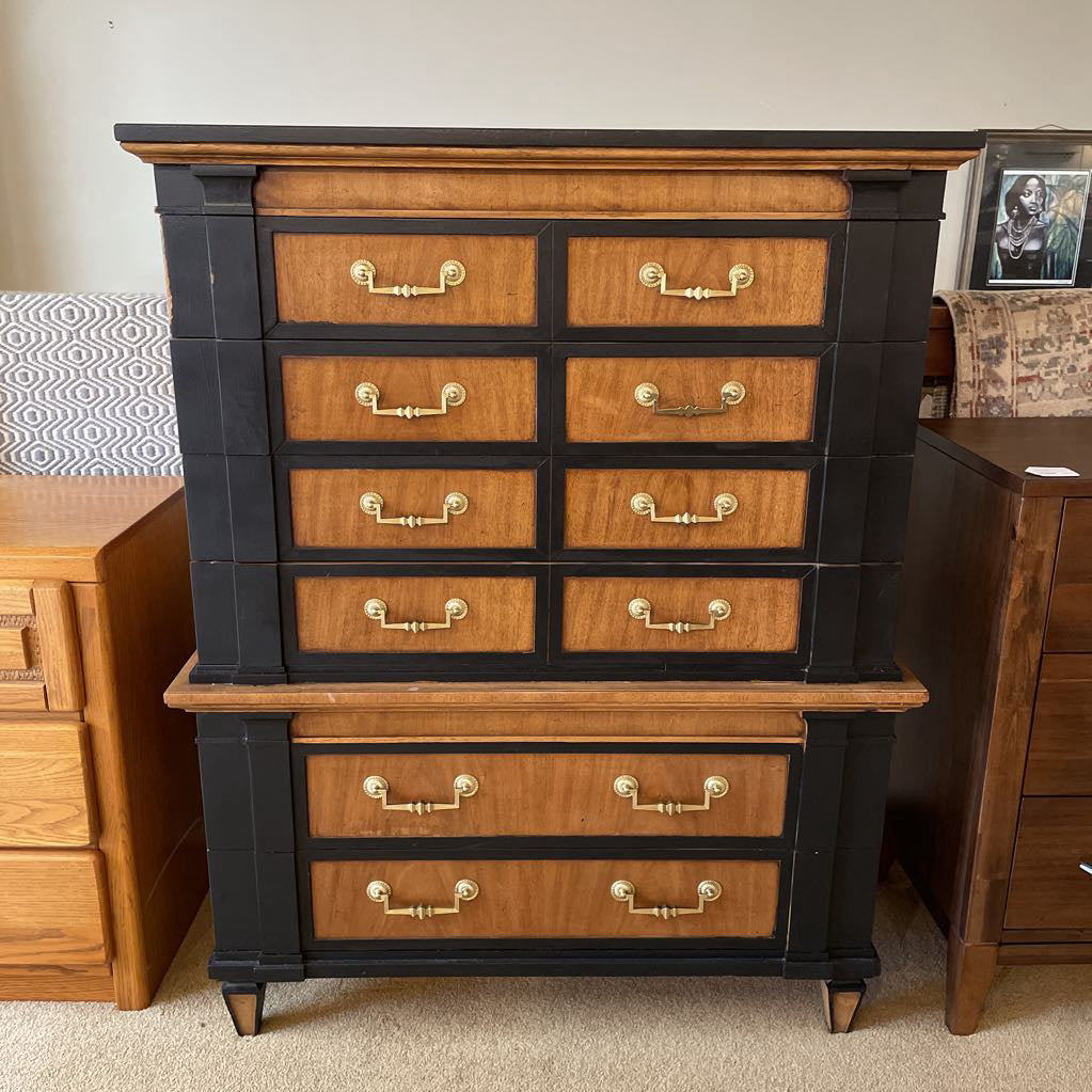 Thomasville Black and Wood Highboy Dresser