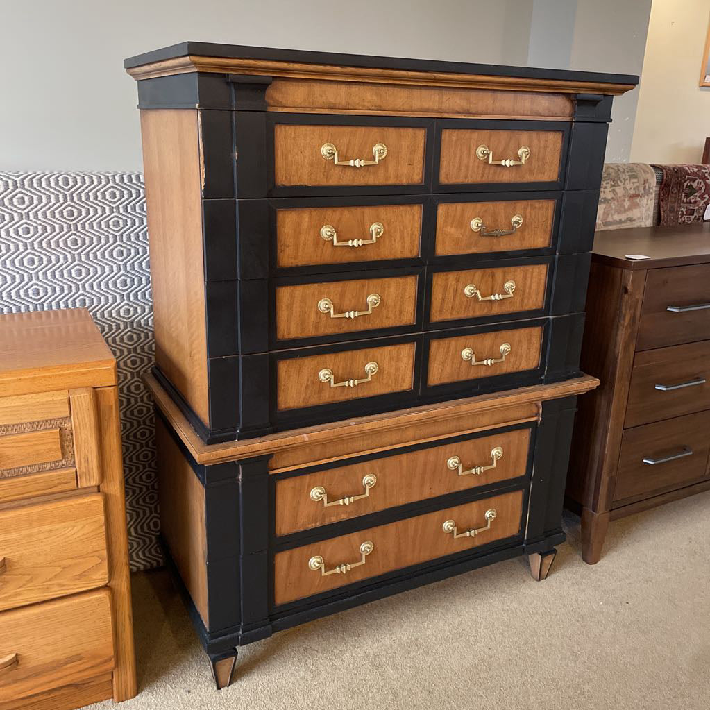Thomasville Black and Wood Highboy Dresser