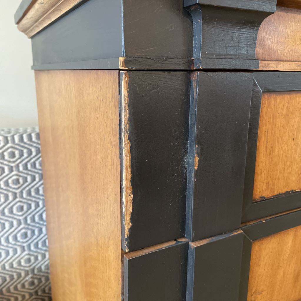 Thomasville Black and Wood Highboy Dresser