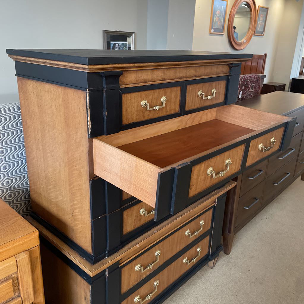 Thomasville Black and Wood Highboy Dresser