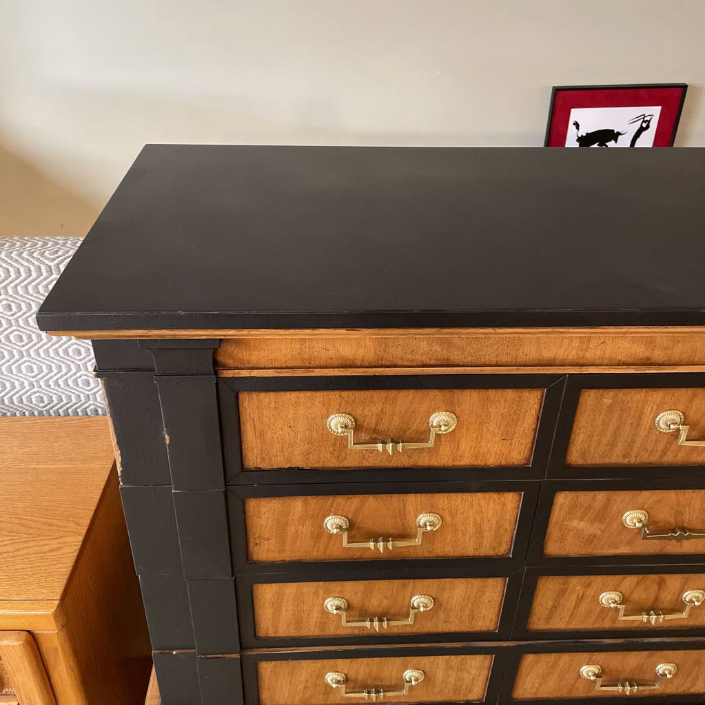 Thomasville Black and Wood Highboy Dresser