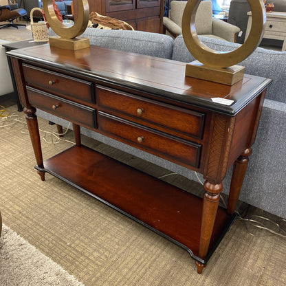 Dark Wood Patina'd Four Drawer Console Table