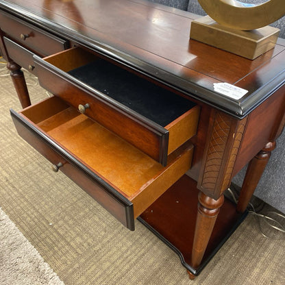 Dark Wood Patina'd Four Drawer Console Table