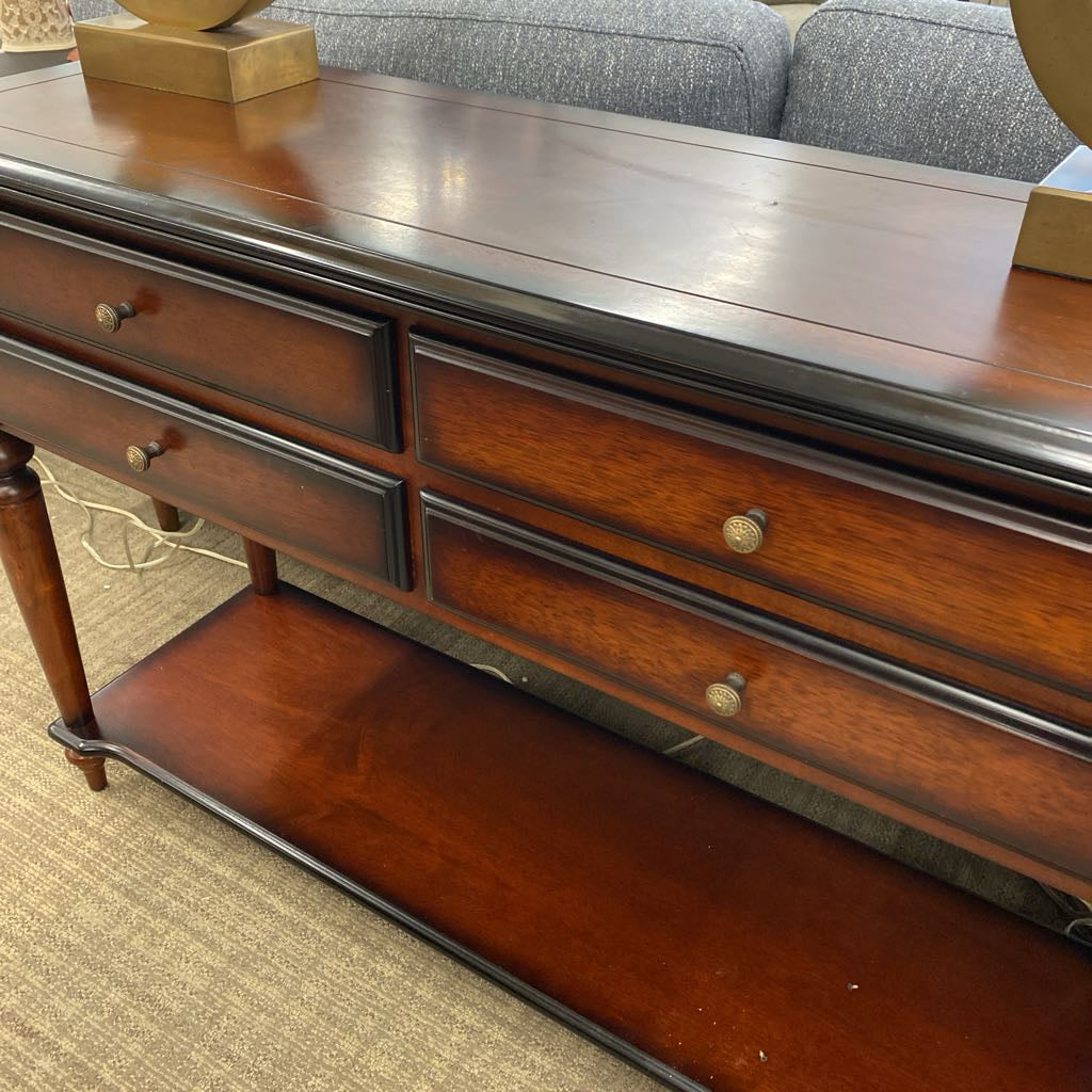 Dark Wood Patina'd Four Drawer Console Table