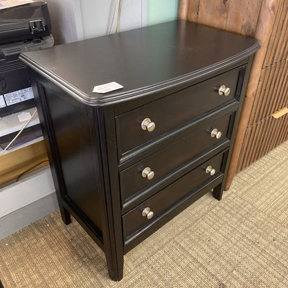 Black Three Drawer Silver Knob Nightstand