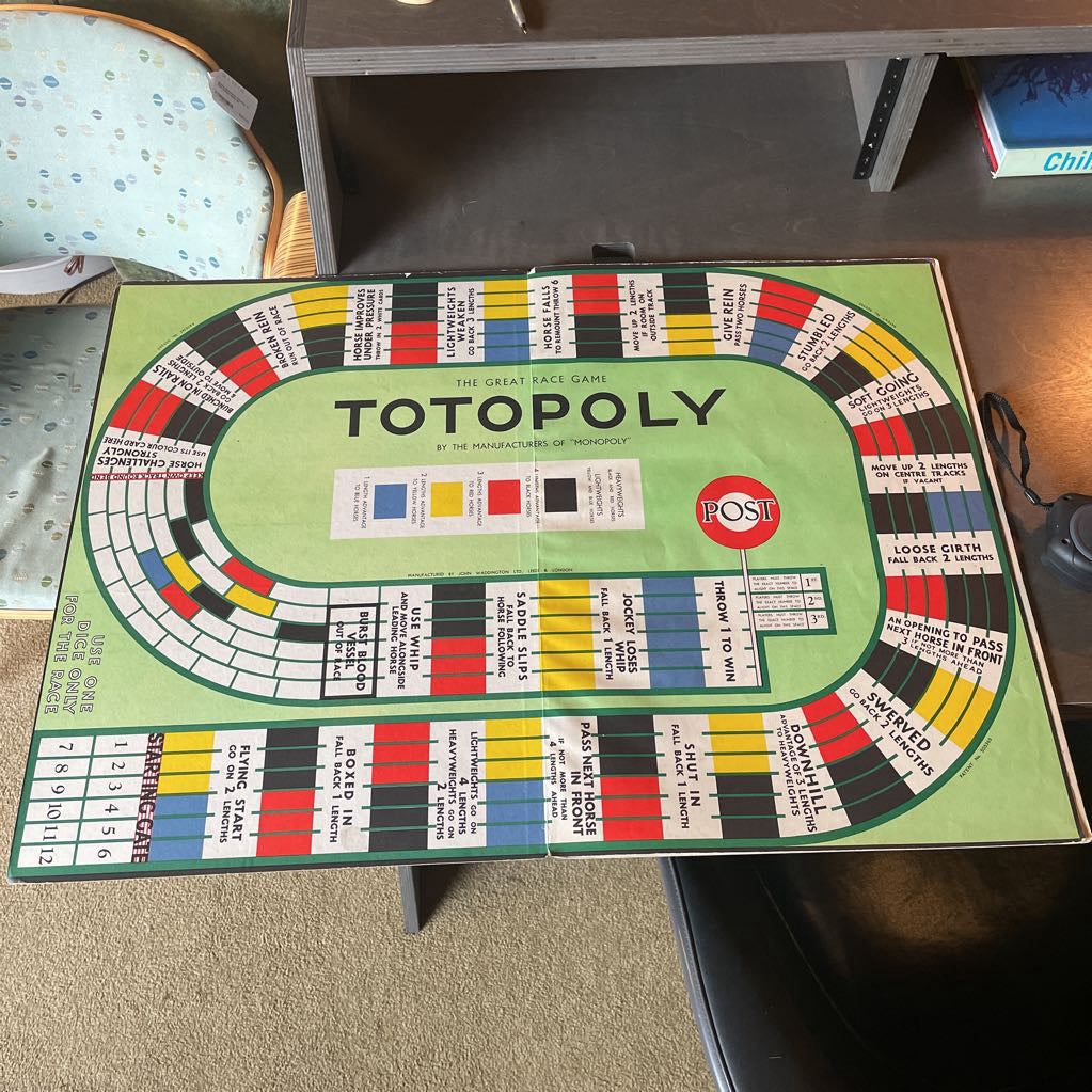 Totopoly Game 1950's Board & Box with Cards and Game Pieces