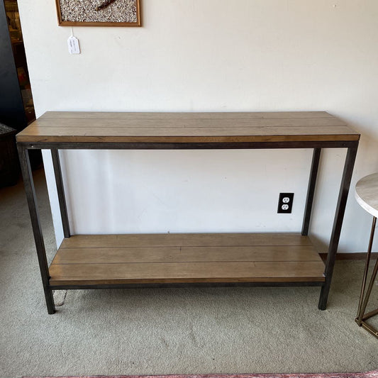 Ballard Design Grey Tone Wood Two Tier Console Table with Metal Legs C CONSOLE TABLES