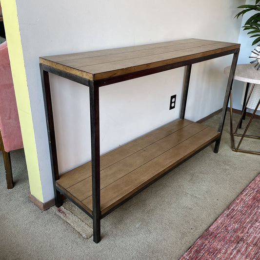 Ballard Design Grey Tone Wood Two Tier Console Table with Metal Legs C CONSOLE TABLES