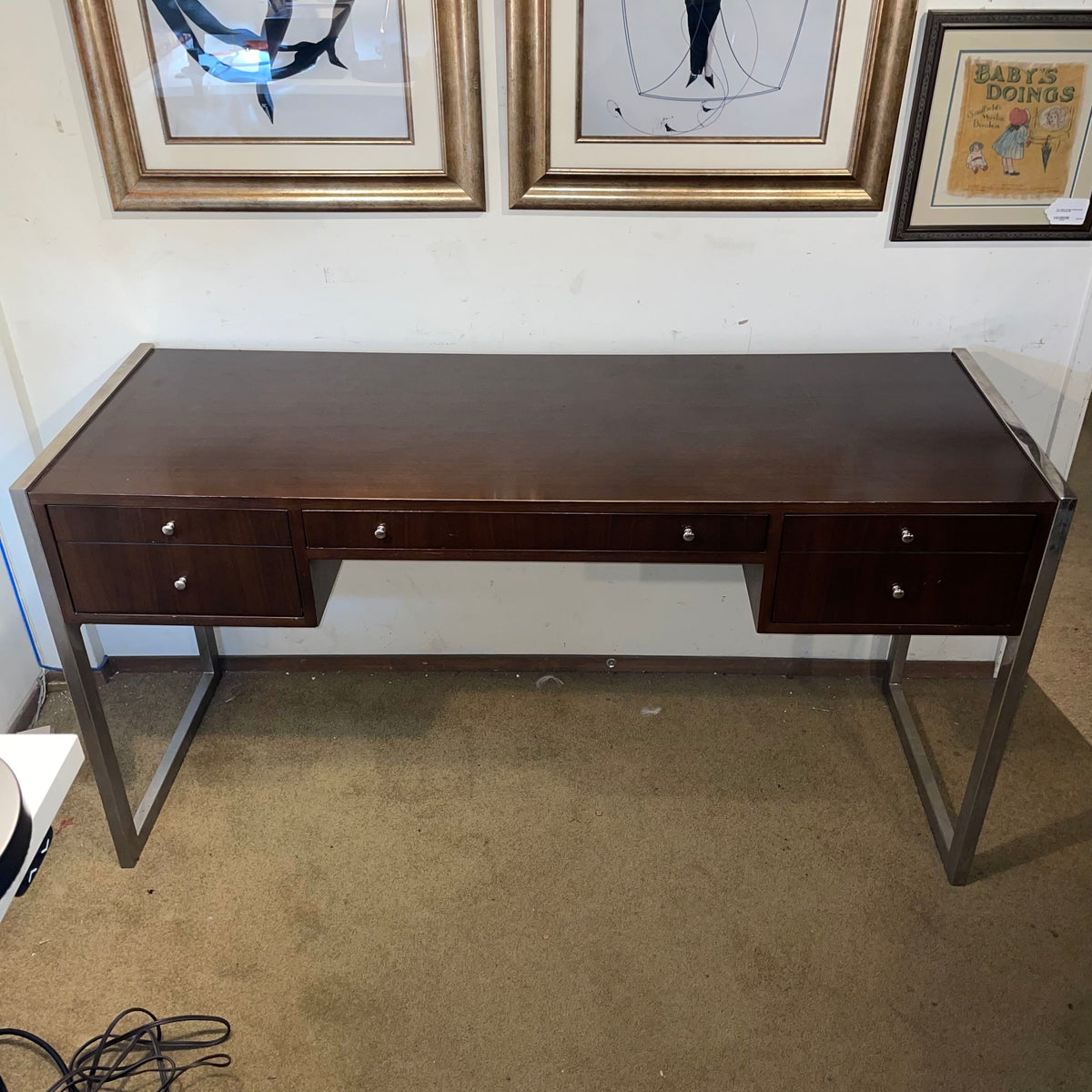 Mitchel Gold Scribe Walnut Finish Desk with Chrome Legs