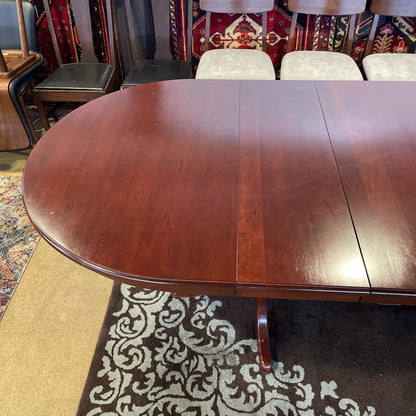 Reddish Tone Oval Dining Table with Leaves and 8 Chairs SET. AS IS