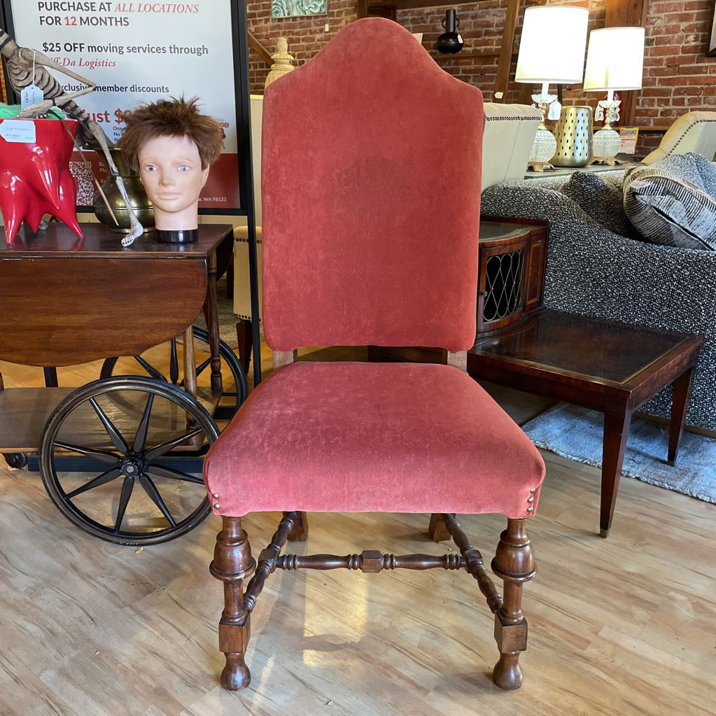 Pink Upholstered Accent Chair w Carved Wood Legs