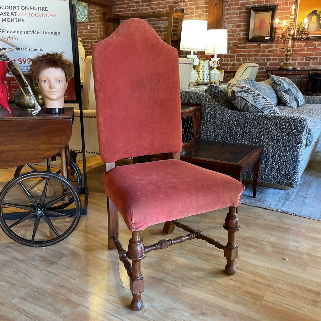 Pink Upholstered Accent Chair w Carved Wood Legs