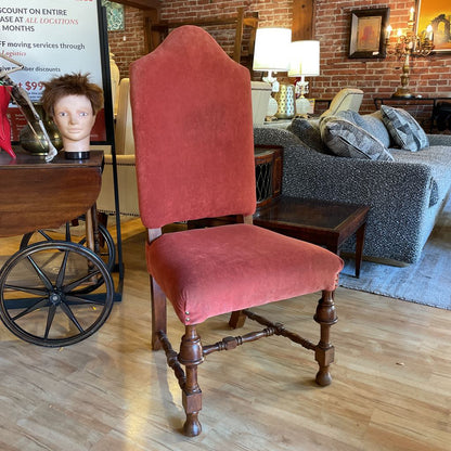 Pink Upholstered Accent Chair w Carved Wood Legs