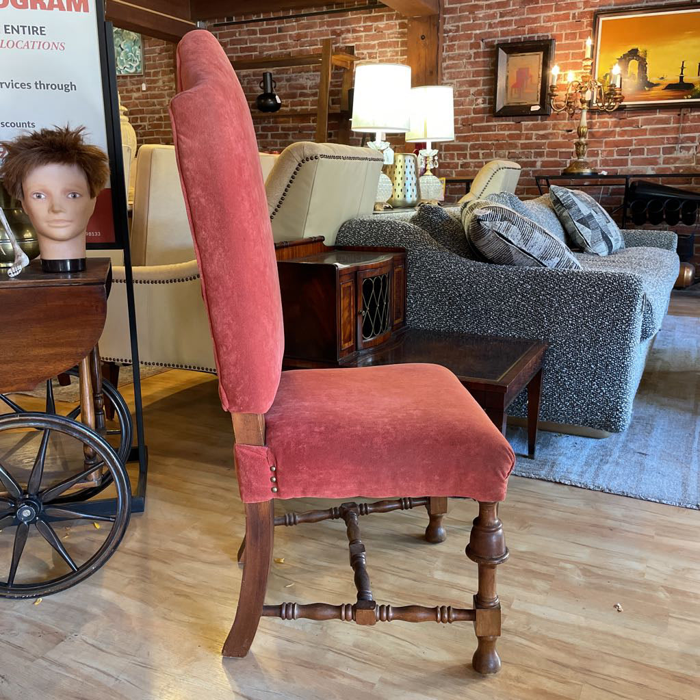 Pink Upholstered Accent Chair w Carved Wood Legs