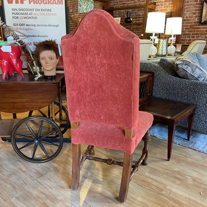 Pink Upholstered Accent Chair w Carved Wood Legs