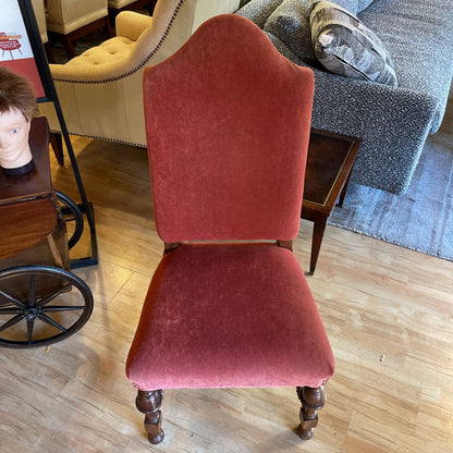 Pink Upholstered Accent Chair w Carved Wood Legs