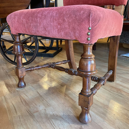 Pink Upholstered Accent Chair w Carved Wood Legs