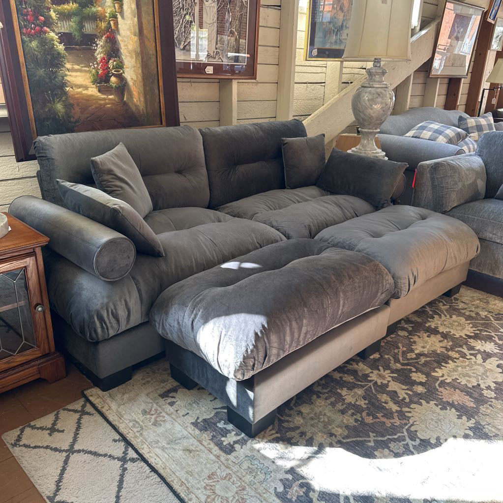Cloudies Graphite Sofa w/ 2 Ottomans U SOFAS