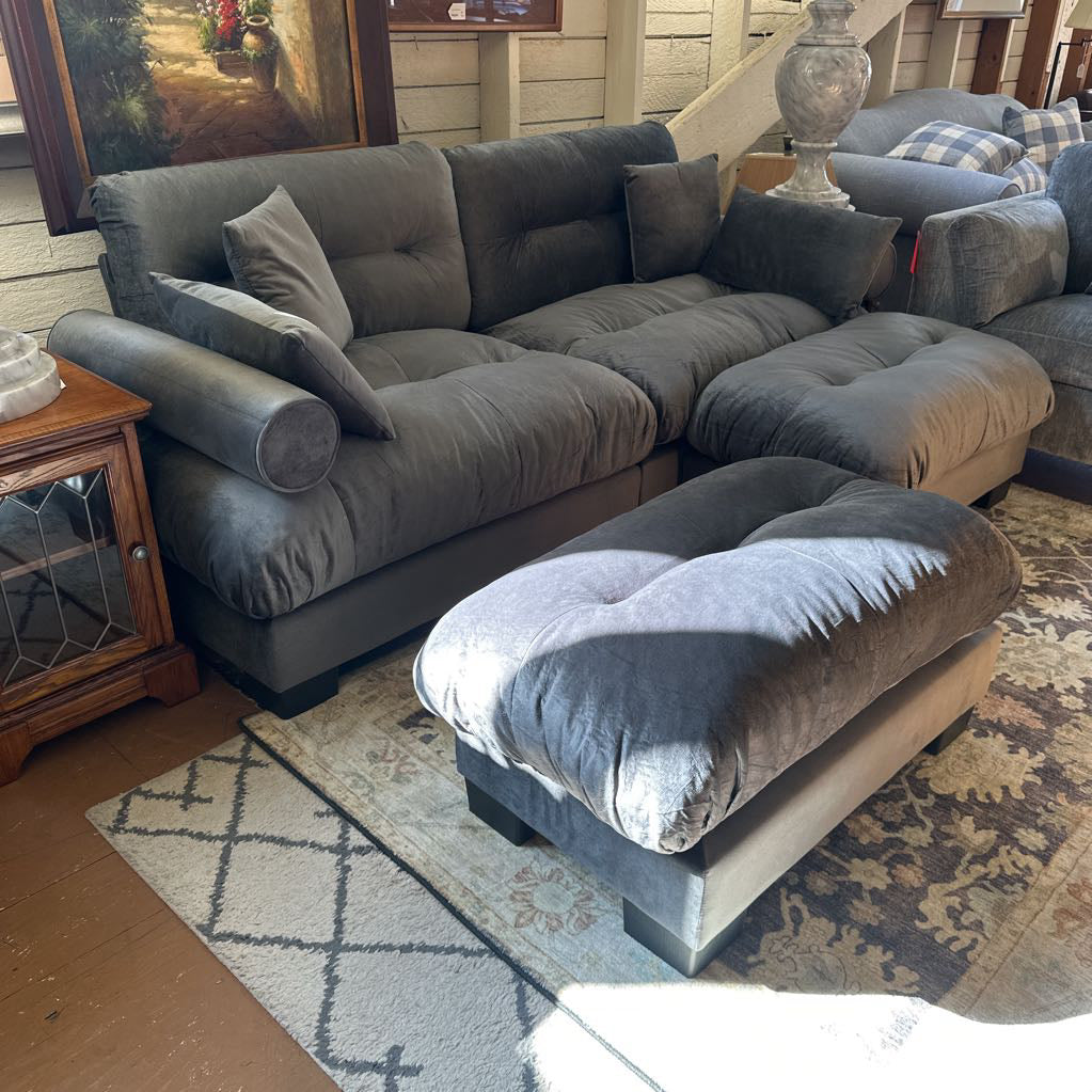 Cloudies Graphite Sofa w/ 2 Ottomans U SOFAS