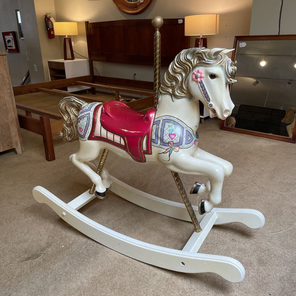 Red Saddle Cream Colored Rocking Horse UNIQUE FINDS