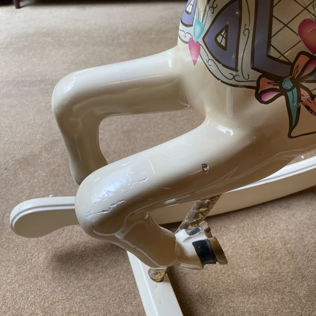 Red Saddle Cream Colored Rocking Horse UNIQUE FINDS