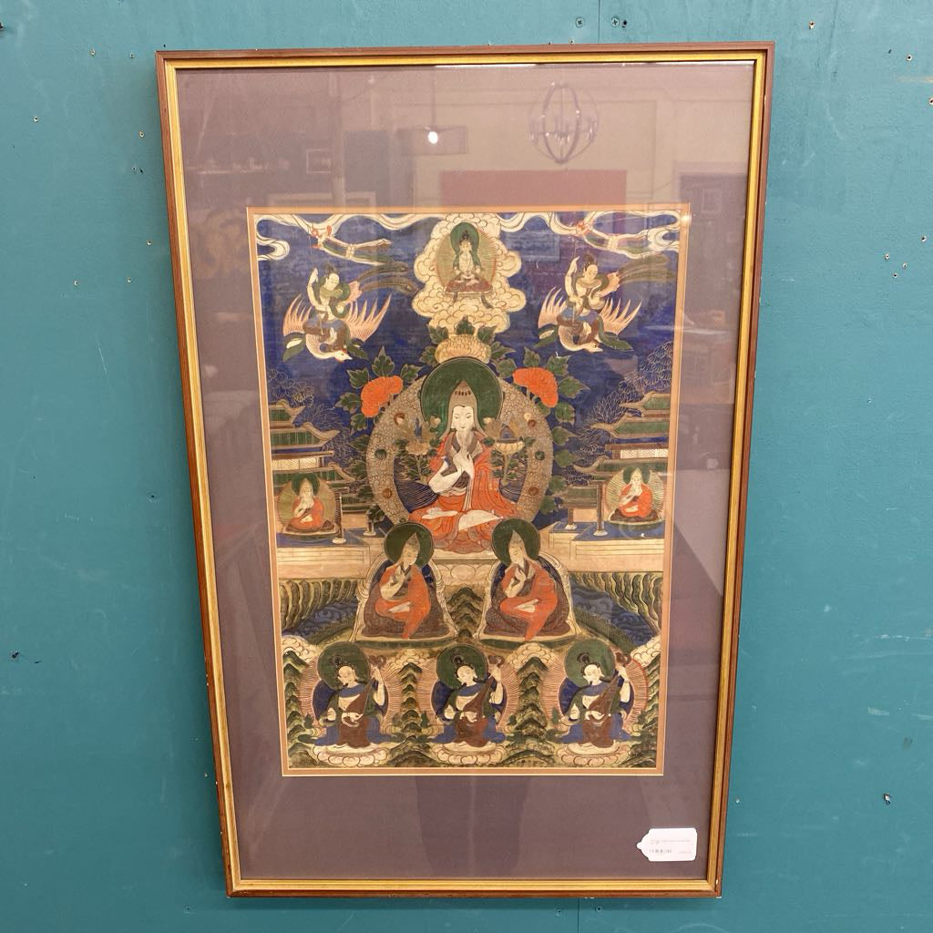 Vintage Asian Deity Framed Silk Art