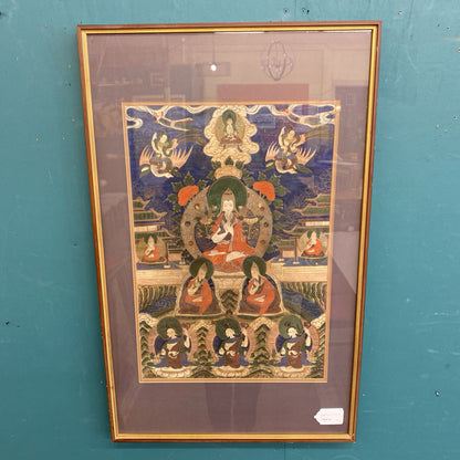 Vintage Asian Deity Framed Silk Art