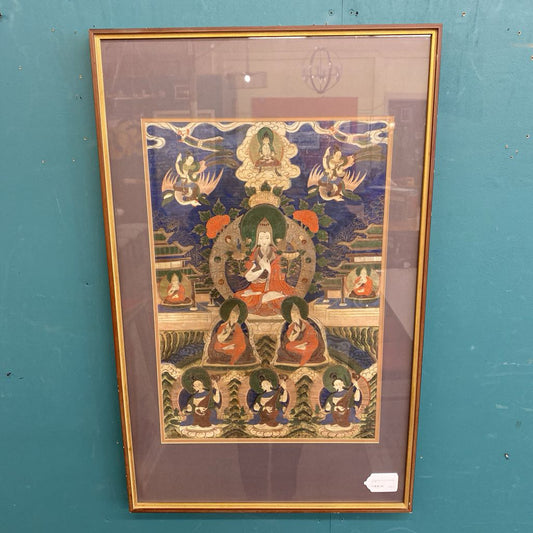 Vintage Asian Deity Framed Silk Art ART