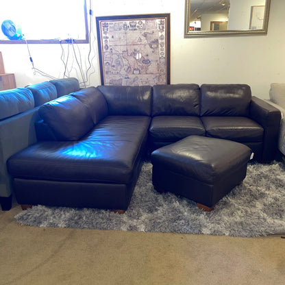 ITALSOFA Brown Leather Terminal Sectional w/ Ottoman U SECTIONALS LAF