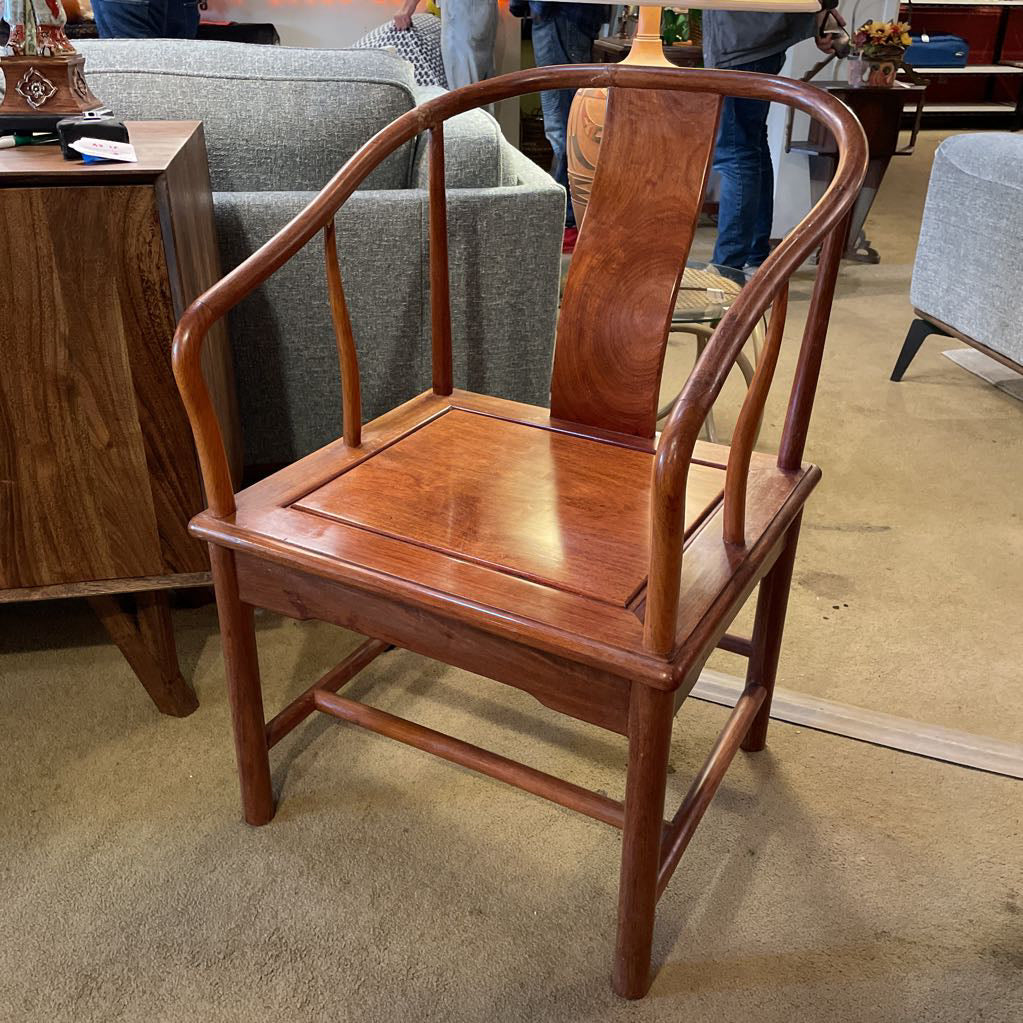 Asian Style Curved Back Wooden Accent Chair AS IS