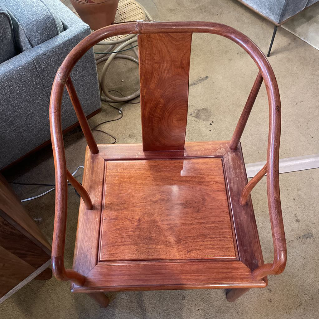 Asian Style Curved Back Wooden Accent Chair AS IS
