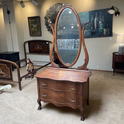 Queen Anne Style Claw Foot Two Drawer Vanity w/ Oval Mirror