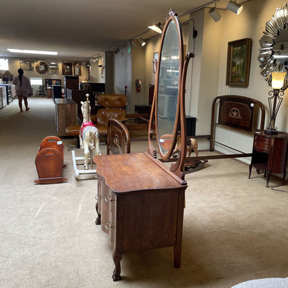 Queen Anne Style Claw Foot Two Drawer Vanity w/ Oval Mirror