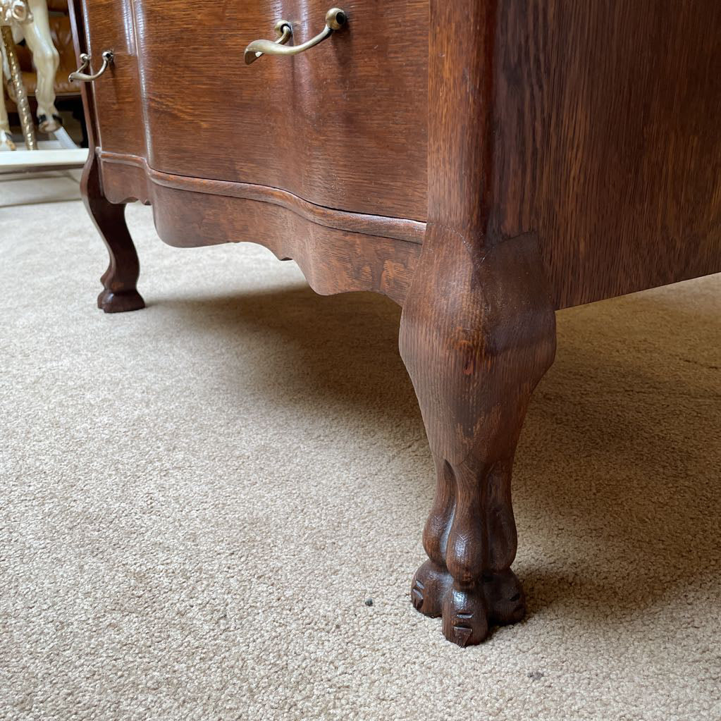 Queen Anne Style Claw Foot Two Drawer Vanity w/ Oval Mirror