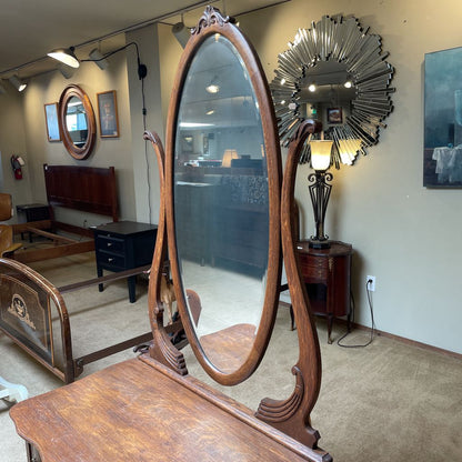 Queen Anne Style Claw Foot Two Drawer Vanity w/ Oval Mirror